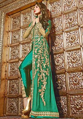 Green Embroidered Georgette Kurta Set