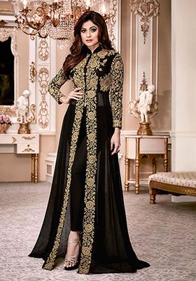 Black Embroidered Georgette Kurta Set
