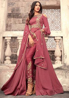 Rose Gold Embroidered Georgette Kurta Set