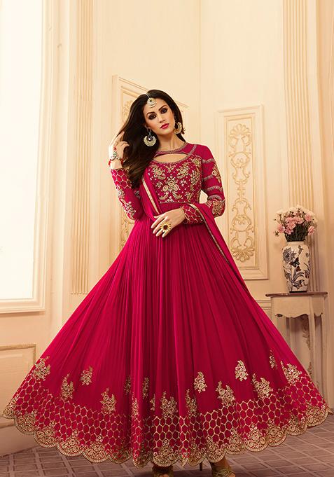 Pink Embroidered Georgette Kurta Set