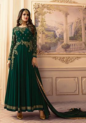 Green Embroidered Georgette Kurta Set