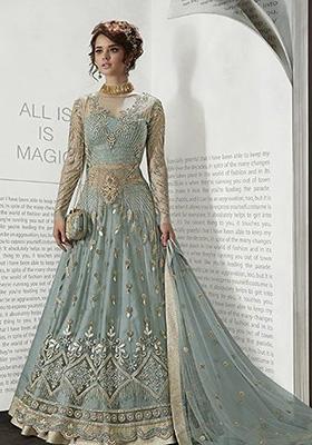 Blue Embroidered Net Kurta Set