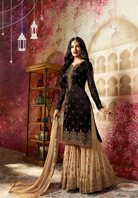 Black Embroidered Georgette Kurta Set