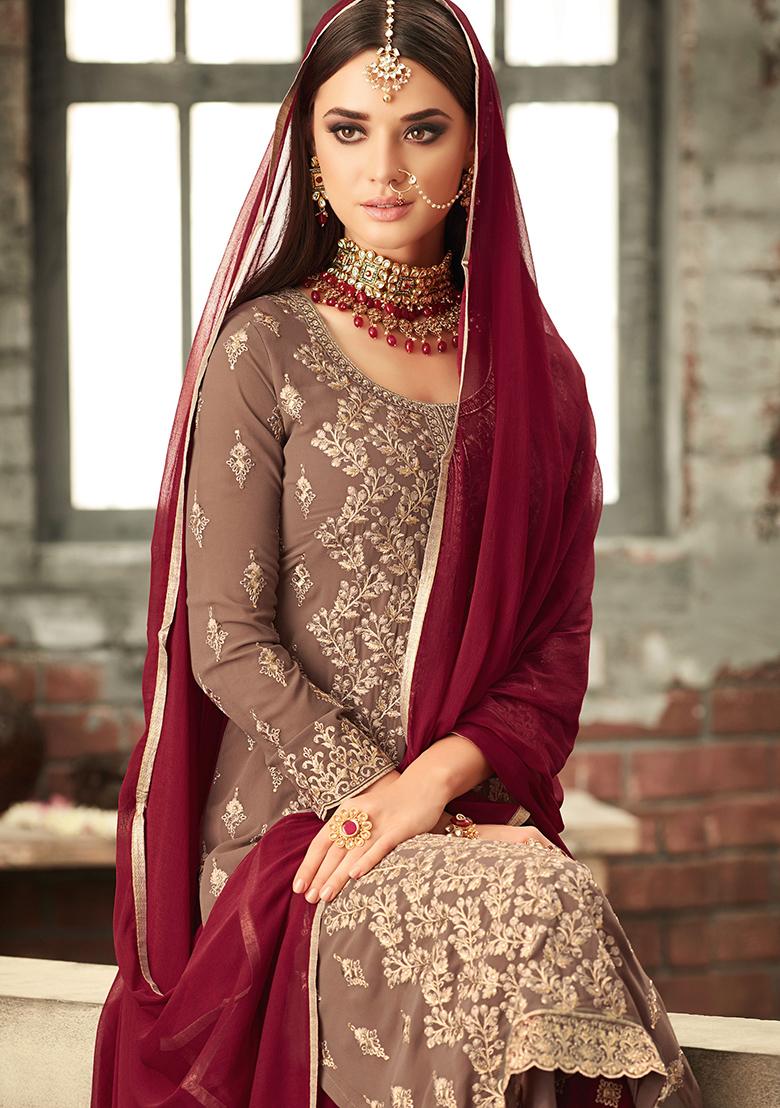 Dusky Orange Embroidered Georgette Kurta Set