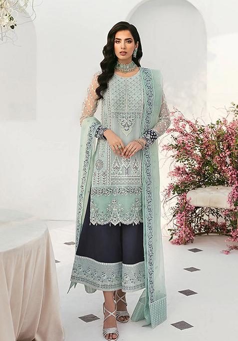 Light Blue Embroidered Organza Kurta Set