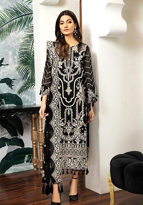 Black Embroidered Organza Kurta Set