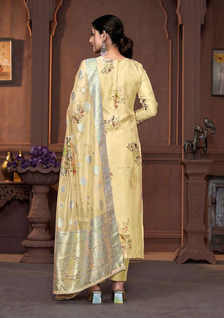 Yellow Printed Viscose Kurta Set