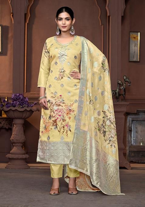 Yellow Printed Viscose Kurta Set