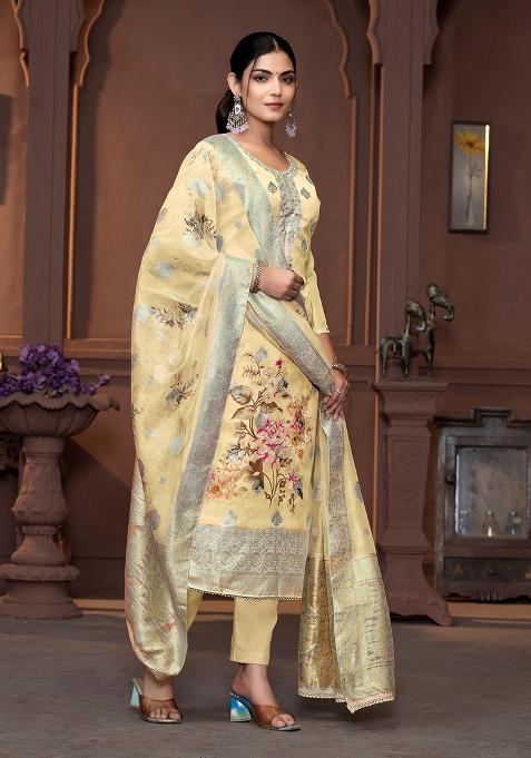 Yellow Printed Viscose Kurta Set