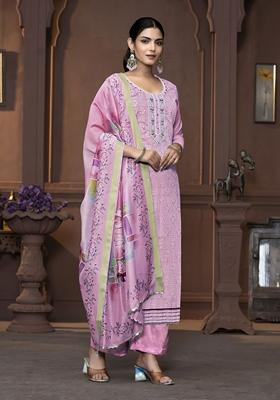 Purple Printed Art Silk Kurta Set
