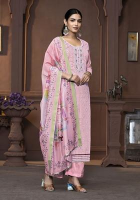 Pink Printed Art Silk Kurta Set