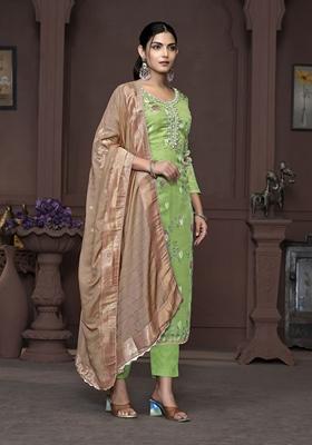 Green Printed Organza Kurta Set