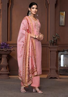 Pink Printed Art Silk Kurta Set
