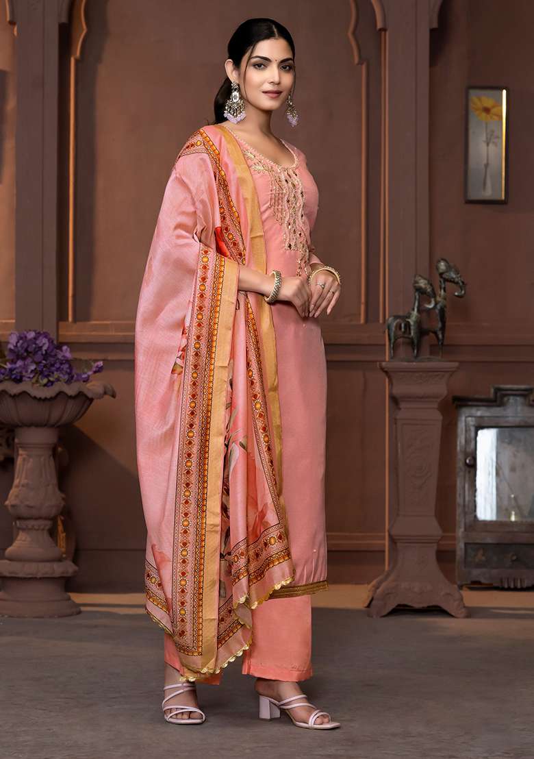 Red Printed Art Silk Blend Kurta Set - Indya