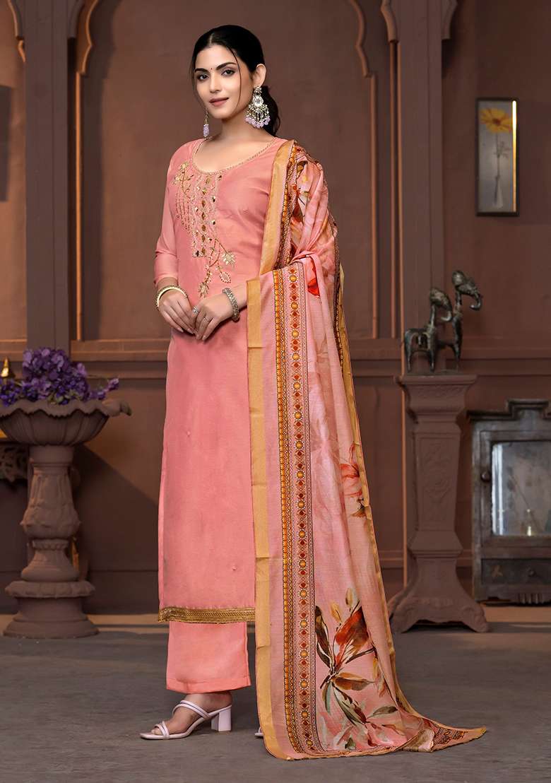 Red Printed Art Silk Blend Kurta Set - Indya