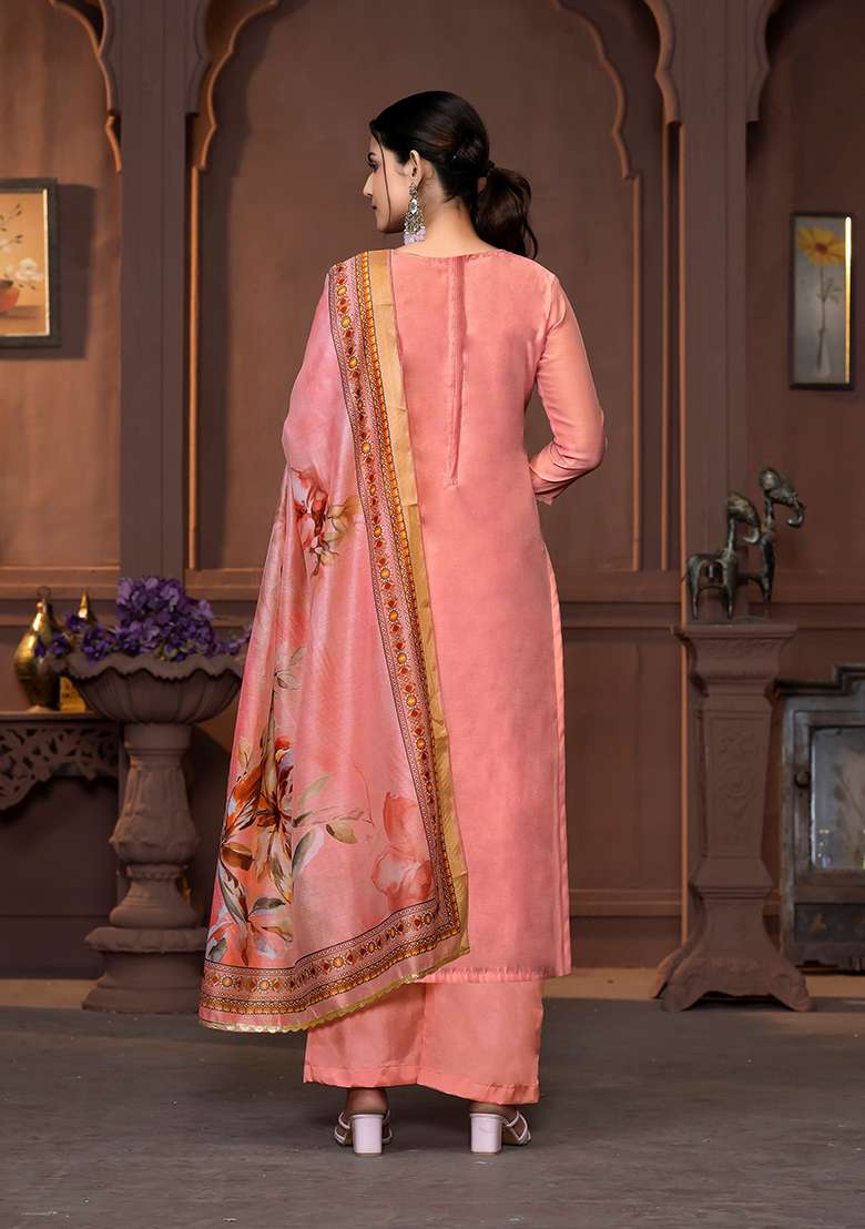 Red Printed Art Silk Blend Kurta Set - Indya