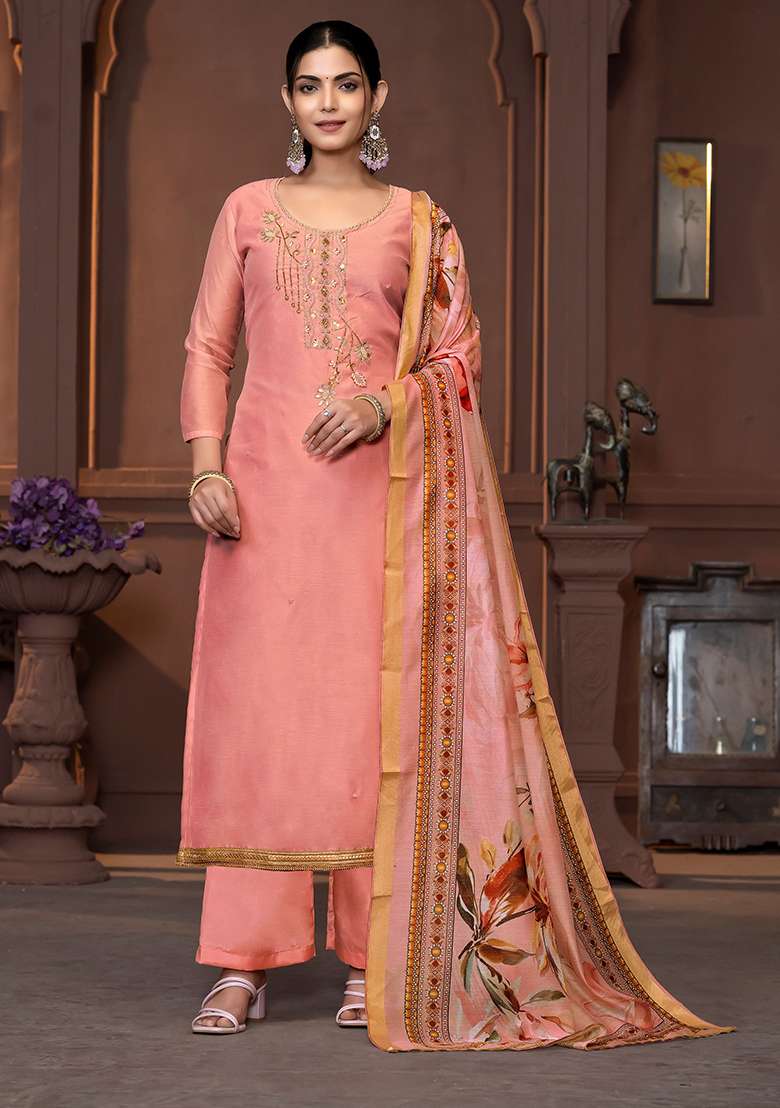 Red Printed Art Silk Blend Kurta Set - Indya