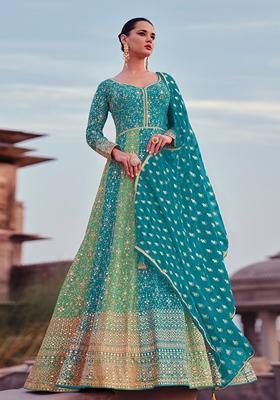 Sky Blue Embroidered Georgette Kurta Set