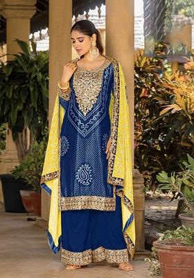 Blue Embroidered Art Silk Kurta Set