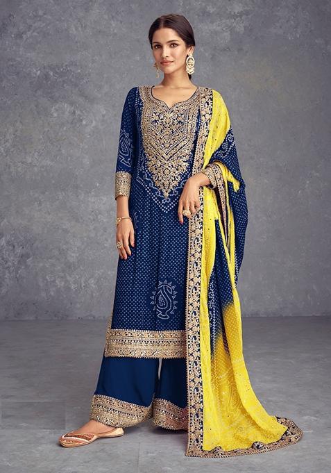 Blue Embroidered Art Silk Kurta Set