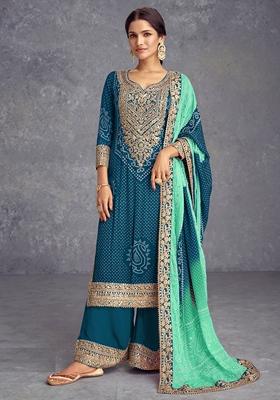 Green Embroidered Art Silk Kurta Set