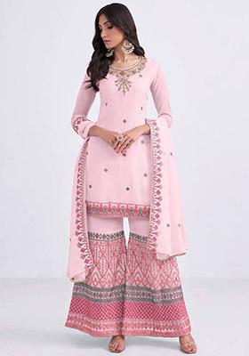Light Pink Embroidered Georgette Kurta Set