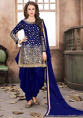 Blue Mirror Silk Kurta Set