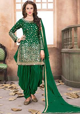 Green Mirror Silk Kurta Set
