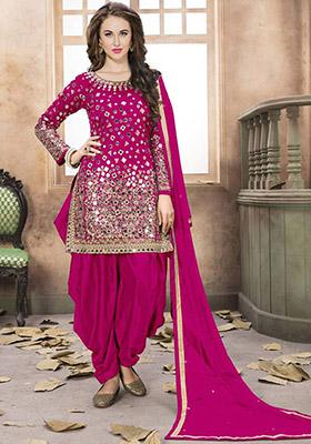 Magenta Mirror Silk Kurta Set