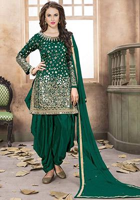 Dark Green Mirror Silk Kurta Set