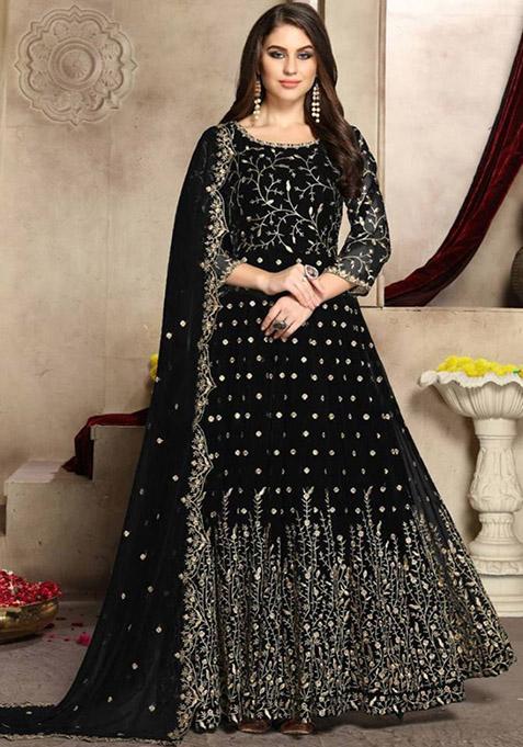 Black Embroidered Georgette Kurta Set