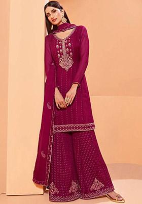 Rani Pink Embroidered Georgette Kurta Set