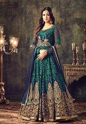 Blue Zari Embroidered Georgette Kurta Set