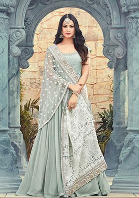 Aqua Blue Zari Embroidered Georgette Kurta Set