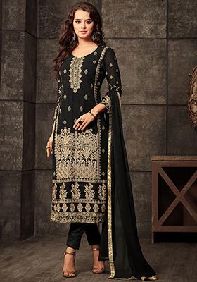 Black Zari Embroidered Georgette Kurta Set