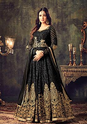 Black Zari Embroidered Georgette Kurta Set