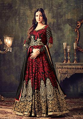 Red Zari Embroidered Georgette Kurta Set