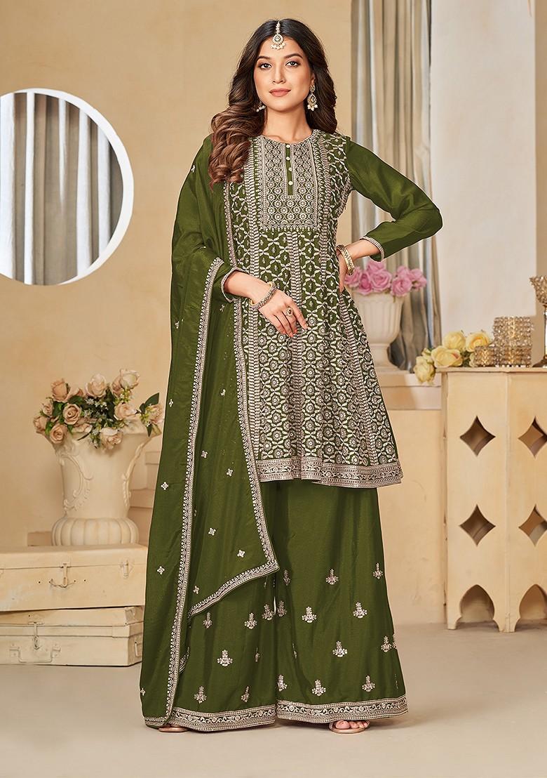 Green Embroidered Viscose Sharara Set