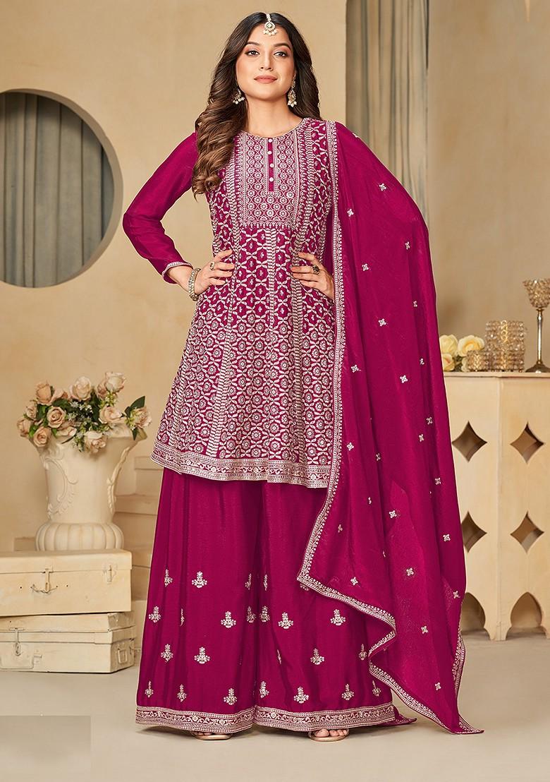 Pink Embroidered Viscose Sharara Set