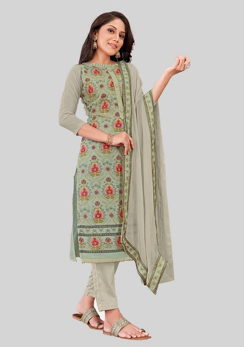 Grey Embroidered Chanderi Kurta Set
