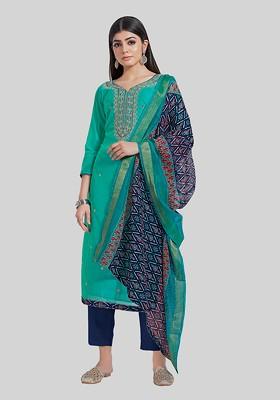 Green Embroidered Chanderi Kurta Set
