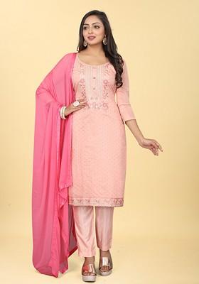 Pink Embroidered Chanderi Kurta Set