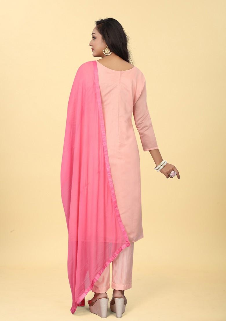 Pink Embroidered Chanderi Kurta Set