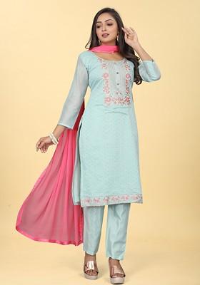 Green Embroidered Chanderi Kurta Set