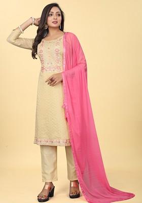 Brown Embroidered Chanderi Kurta Set