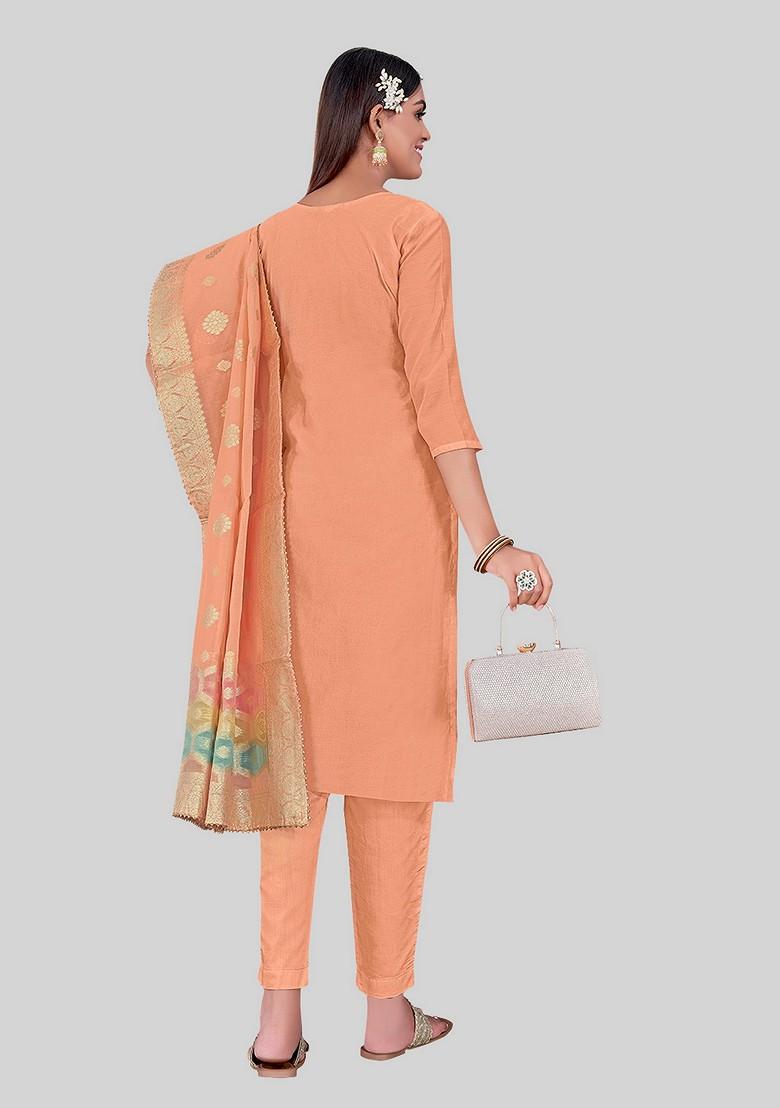 Peach Woven Chanderi Kurta Set