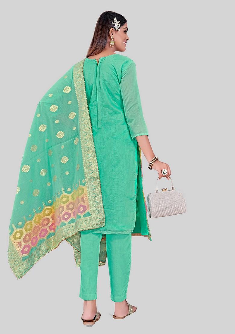 Sea Green Woven Chanderi Kurta Set