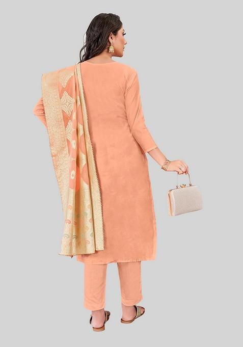 Peach Woven Chanderi Kurta Set