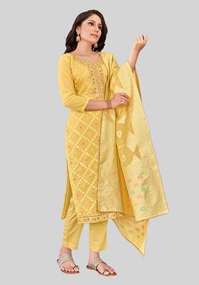 Yellow Woven Chanderi Kurta Set