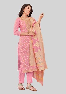 Pink Woven Chanderi Kurta Set